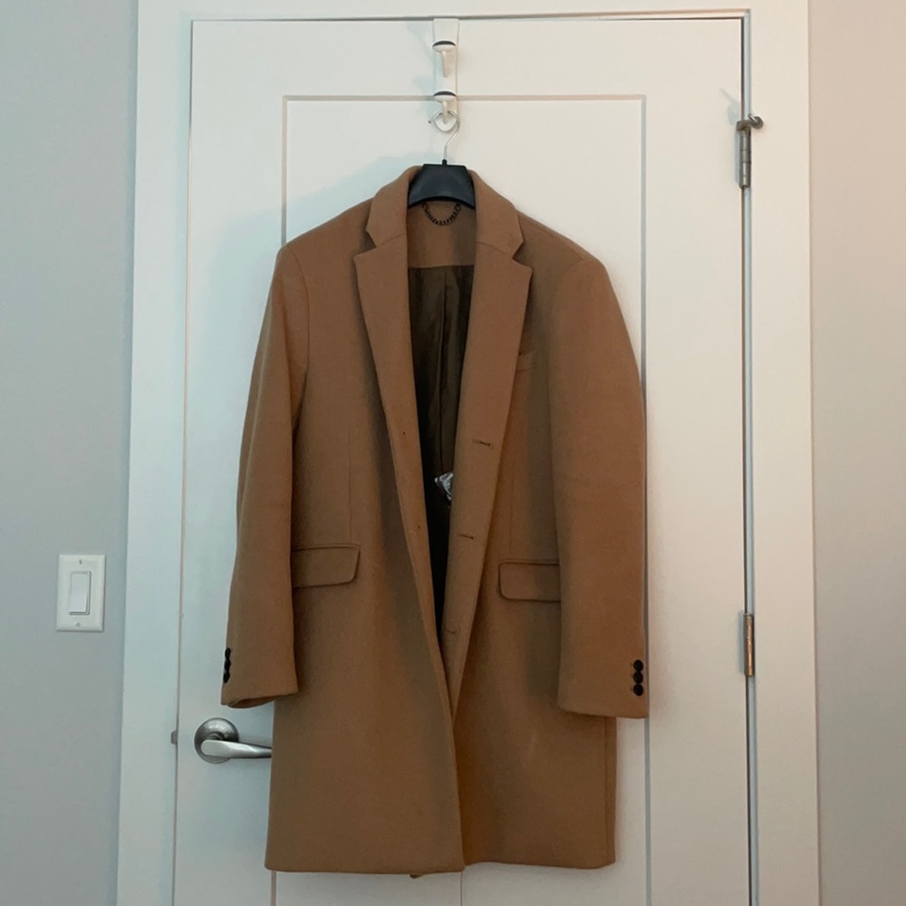 Topman Wool Blend Overcoat (Tan)